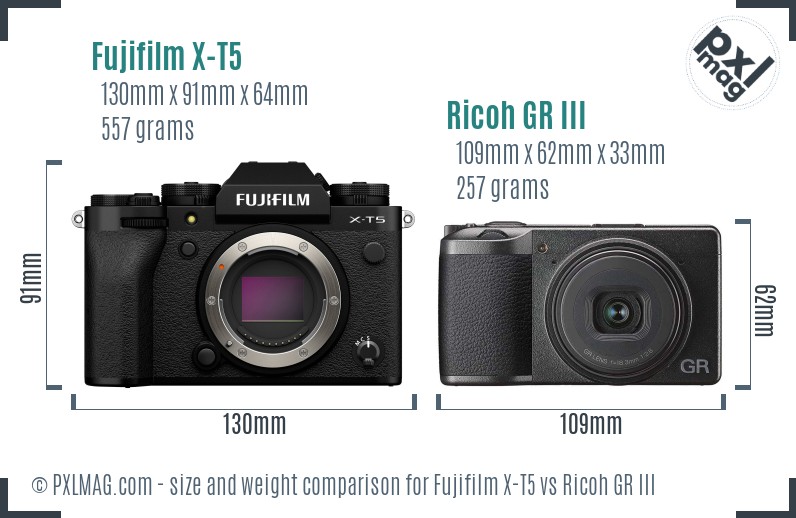 Fujifilm X-T5 vs Ricoh GR III size comparison Fujifilm X-T5 vs Ricoh GR III size comparison