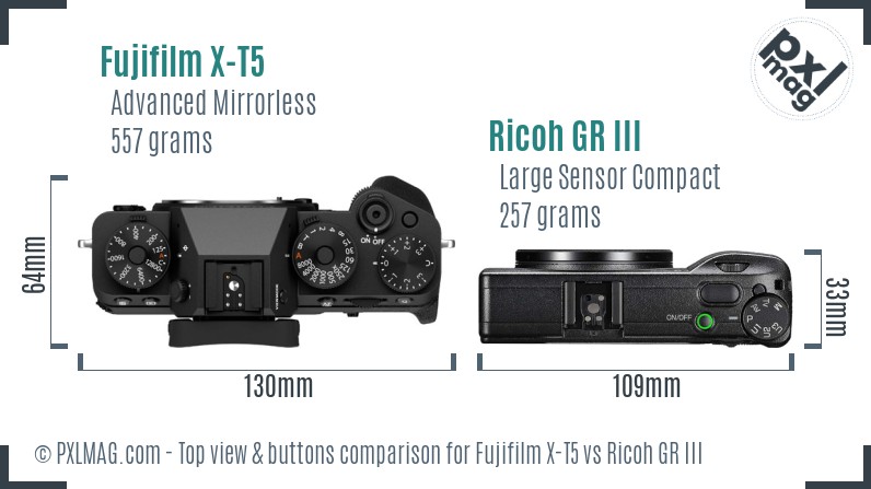 Fujifilm X-T5 vs Ricoh GR III top view buttons comparison