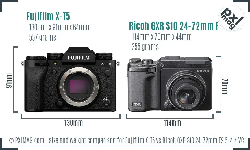 Fujifilm X-T5 vs Ricoh GXR S10 24-72mm F2.5-4.4 VC size comparison