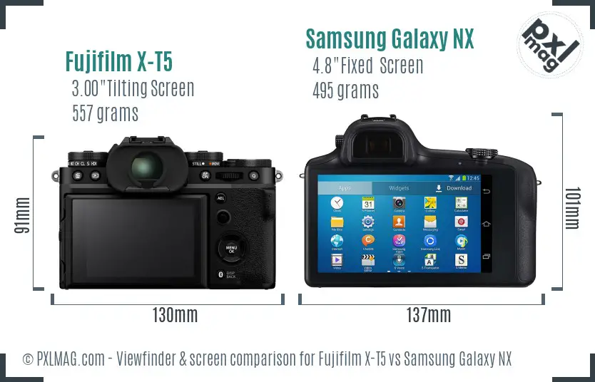 Fujifilm X-T5 vs Samsung Galaxy NX Screen and Viewfinder comparison