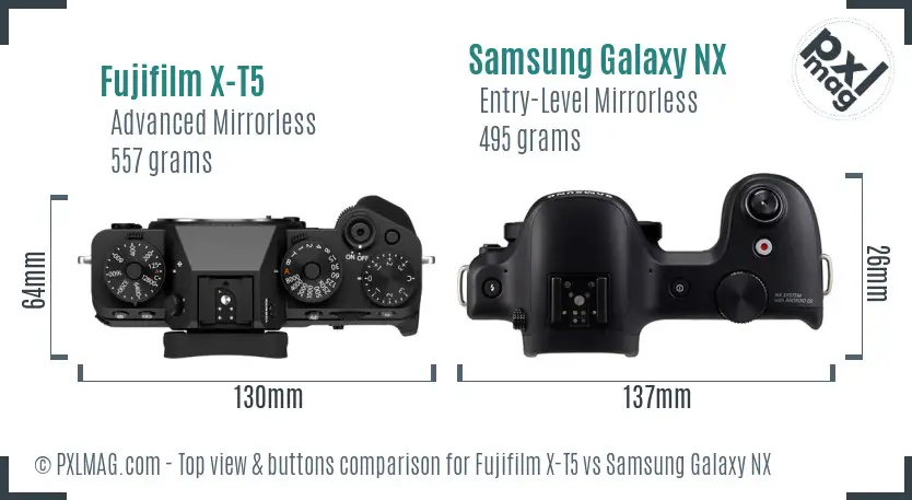 Fujifilm X-T5 vs Samsung Galaxy NX top view buttons comparison