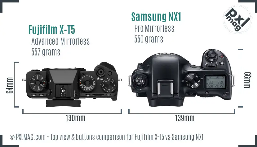 Fujifilm X-T5 vs Samsung NX1 top view buttons comparison