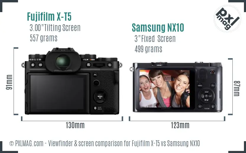 Fujifilm X-T5 vs Samsung NX10 Screen and Viewfinder comparison