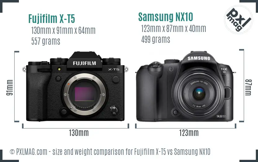 Fujifilm X-T5 vs Samsung NX10 size comparison