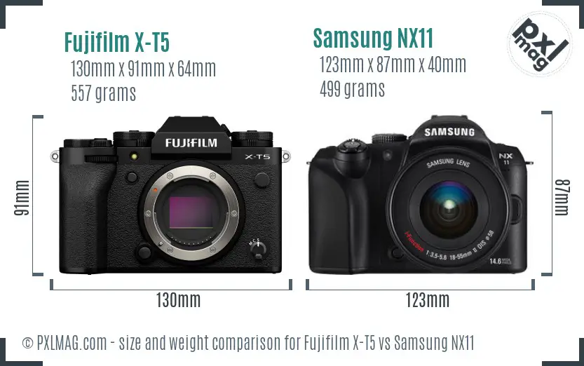 Fujifilm X-T5 vs Samsung NX11 size comparison