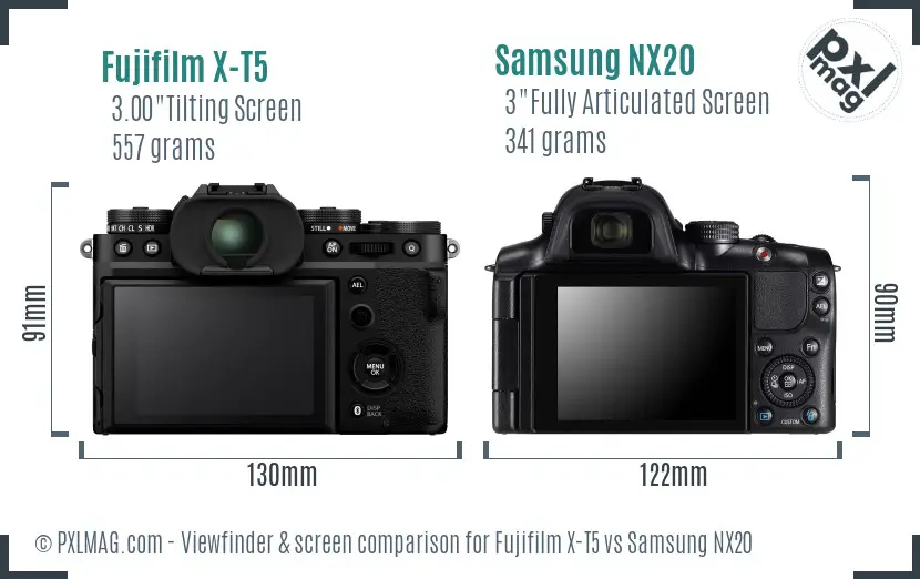 Fujifilm X-T5 vs Samsung NX20 Screen and Viewfinder comparison