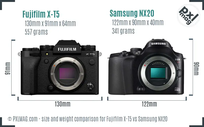 Fujifilm X-T5 vs Samsung NX20 size comparison