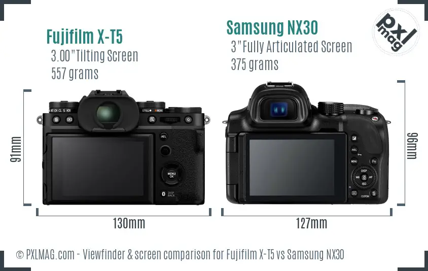 Fujifilm X-T5 vs Samsung NX30 Screen and Viewfinder comparison