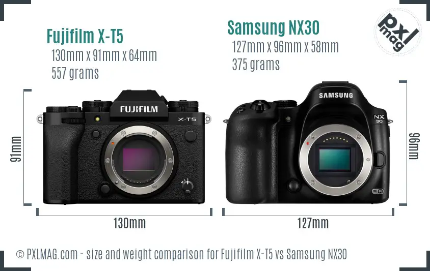 Fujifilm X-T5 vs Samsung NX30 size comparison
