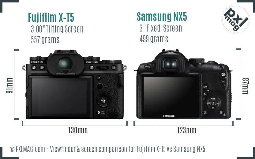 Fujifilm X-T5 vs Samsung NX5 Screen and Viewfinder comparison Fujifilm X-T5 vs Samsung NX5 Screen and Viewfinder comparison