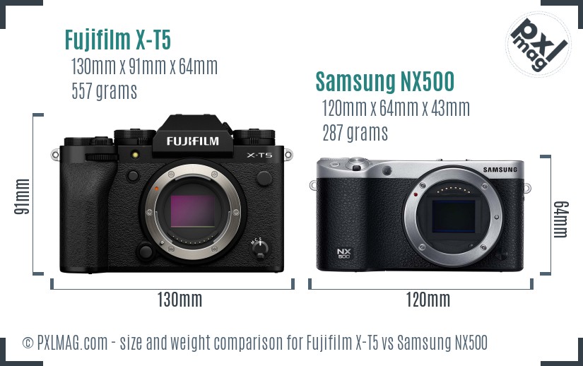 Fujifilm X-T5 vs Samsung NX500 size comparison