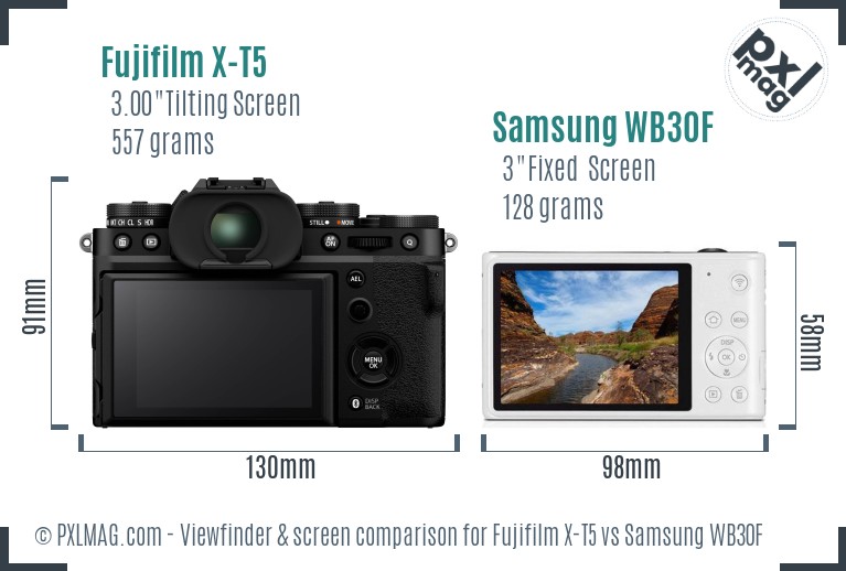 Fujifilm X-T5 vs Samsung WB30F Screen and Viewfinder comparison