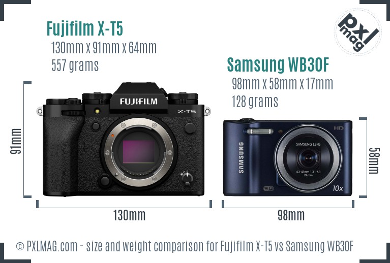 Fujifilm X-T5 vs Samsung WB30F size comparison