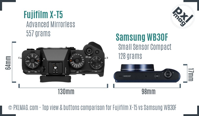 Fujifilm X-T5 vs Samsung WB30F top view buttons comparison