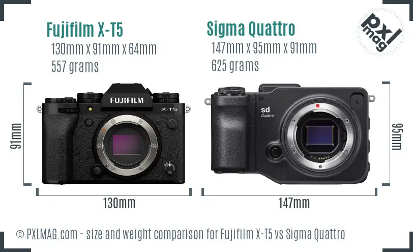 Fujifilm X-T5 vs Sigma Quattro size comparison