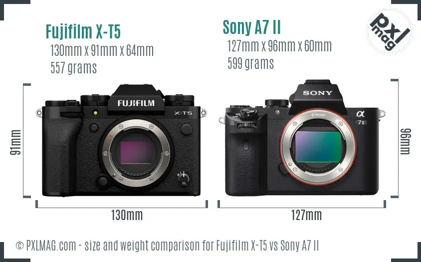 Fujifilm X-T5 vs Sony A7 II size comparison