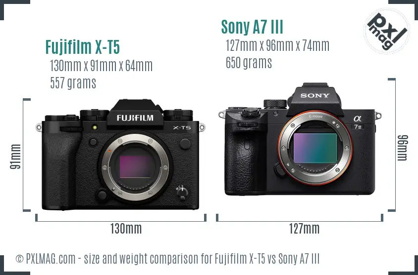 Fujifilm X-T5 vs Sony A7 III size comparison