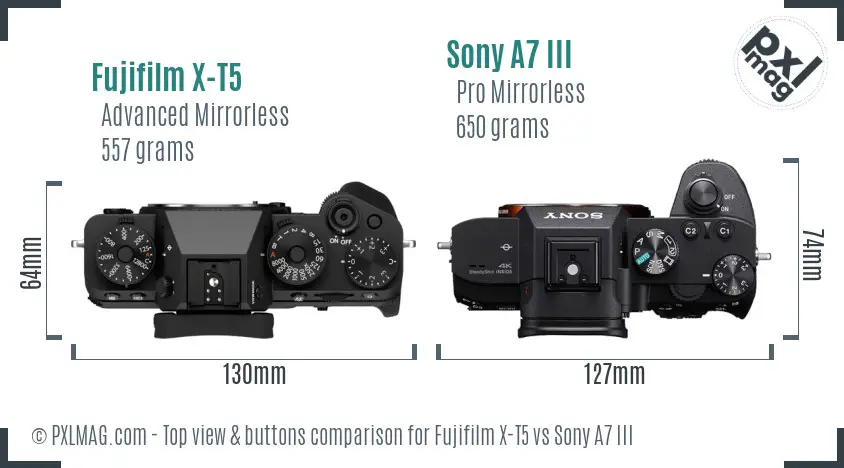 Fujifilm X-T5 vs Sony A7 III top view buttons comparison