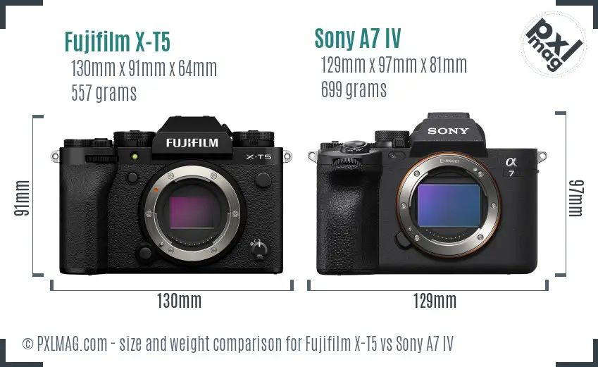 Fujifilm X-T5 vs Sony A7 IV size comparison