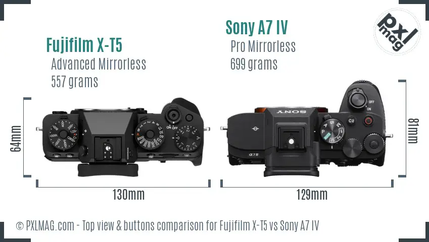 Fujifilm X-T5 vs Sony A7 IV top view buttons comparison