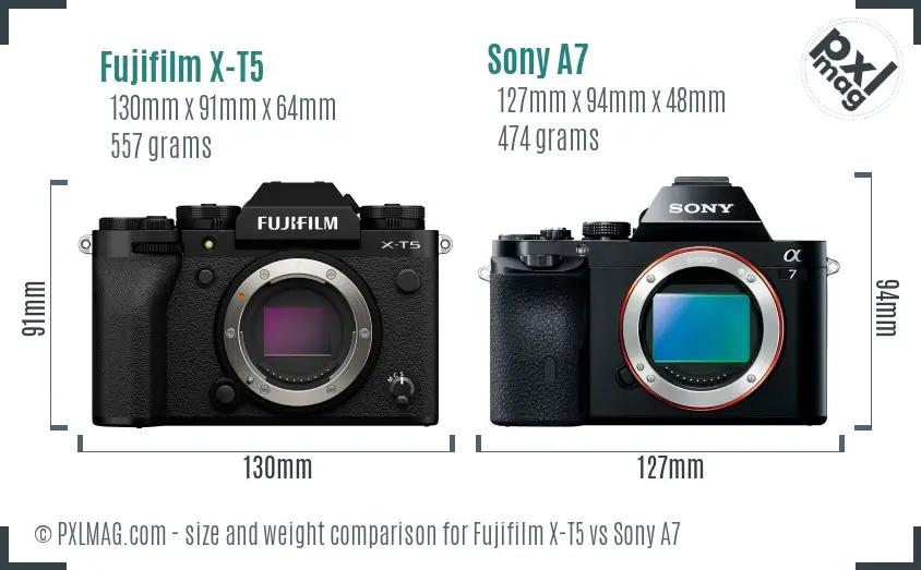 Fujifilm X-T5 vs Sony A7 size comparison