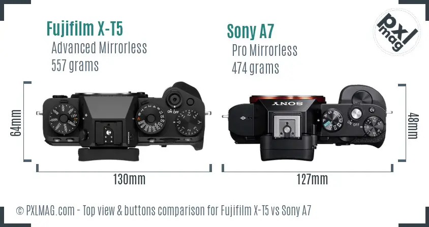Fujifilm X-T5 vs Sony A7 top view buttons comparison