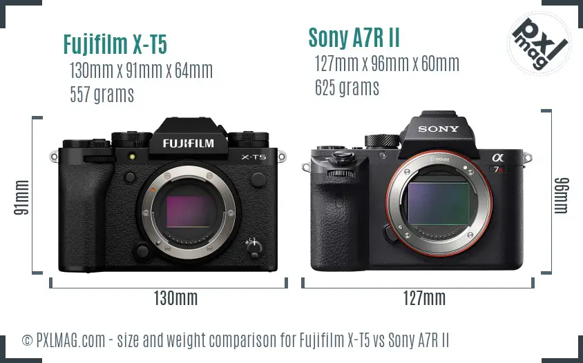Fujifilm X-T5 vs Sony A7R II size comparison Fujifilm X-T5 vs Sony A7R II size comparison