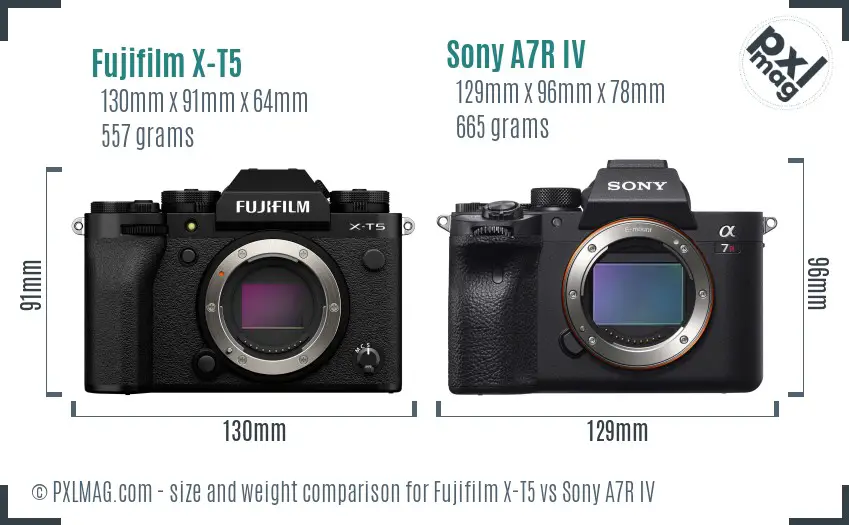 Fujifilm X-T5 vs Sony A7R IV size comparison