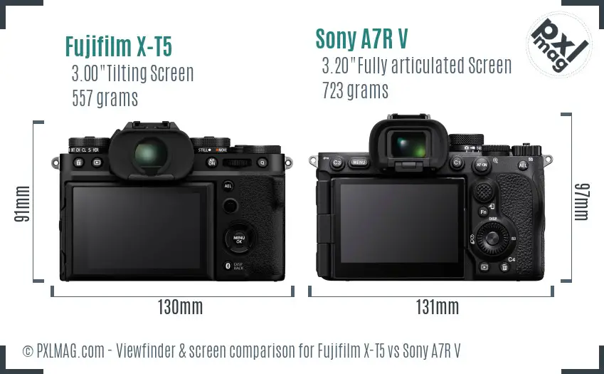 Fujifilm X-T5 vs Sony A7R V Screen and Viewfinder comparison