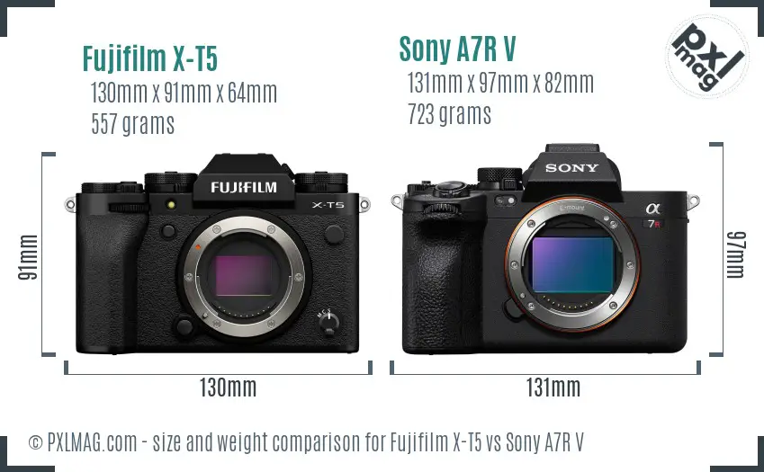 Fujifilm X-T5 vs Sony A7R V size comparison