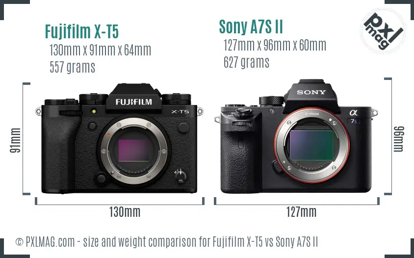 Fujifilm X-T5 vs Sony A7S II size comparison