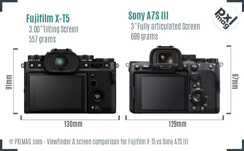 Fujifilm X-T5 vs Sony A7S III Screen and Viewfinder comparison