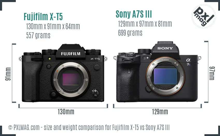 Fujifilm X-T5 vs Sony A7S III size comparison