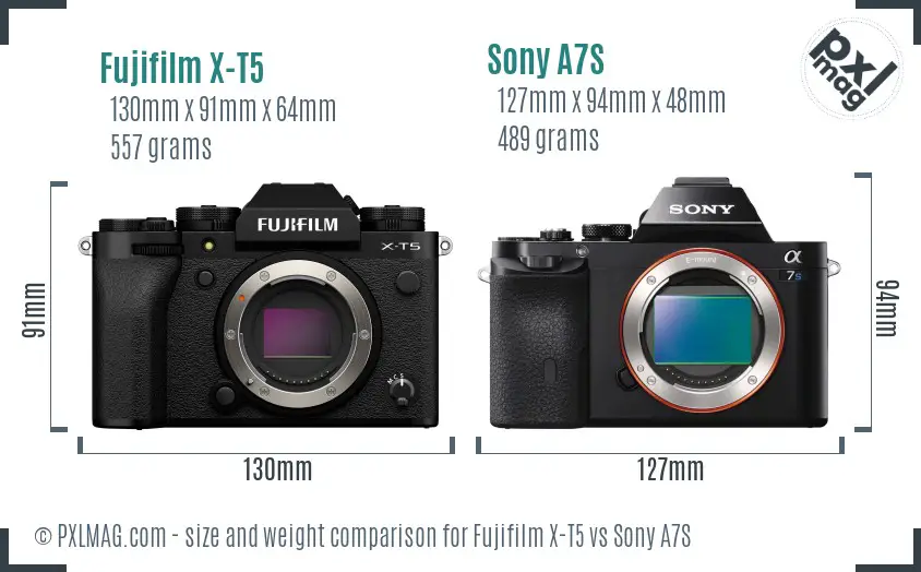 Fujifilm X-T5 vs Sony A7S size comparison