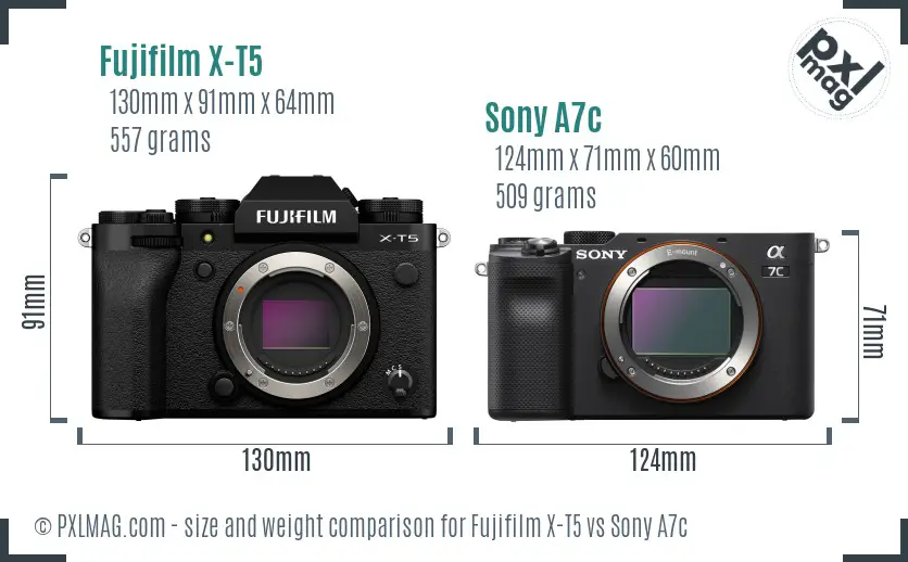 Fujifilm X-T5 vs Sony A7c size comparison