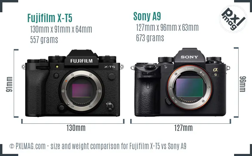 Fujifilm X-T5 vs Sony A9 size comparison