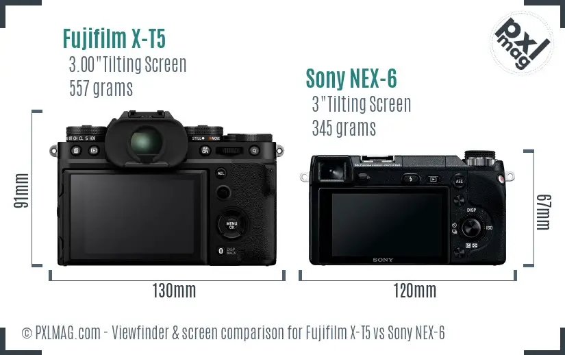 Fujifilm X-T5 vs Sony NEX-6 Screen and Viewfinder comparison