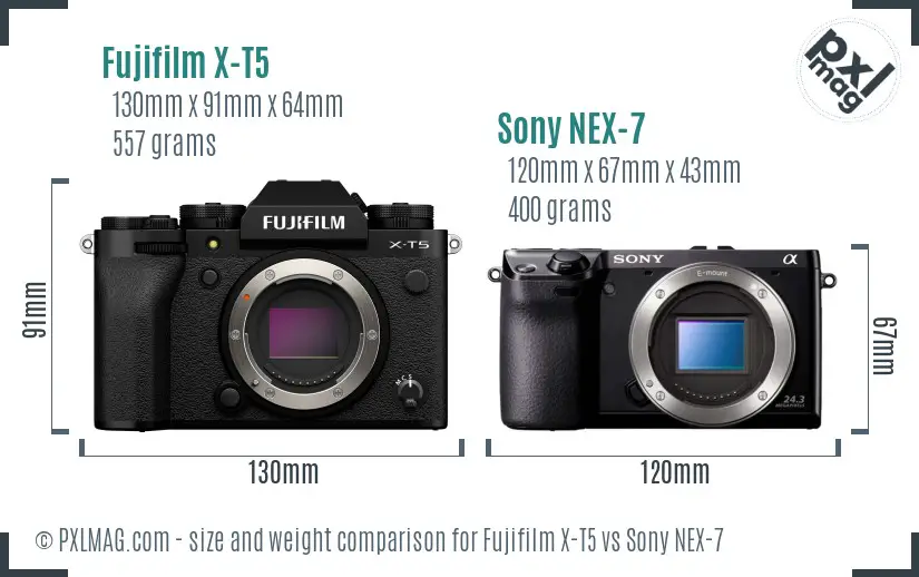 Fujifilm X-T5 vs Sony NEX-7 size comparison