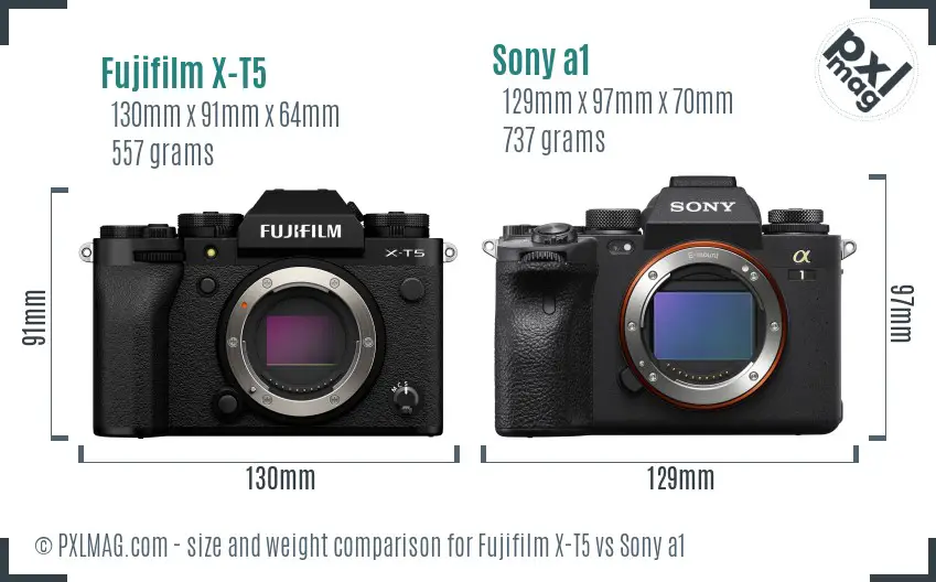 Fujifilm X-T5 vs Sony a1 size comparison