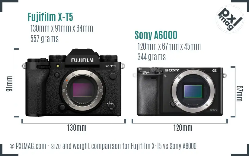 Fujifilm X-T5 vs Sony A6000 size comparison