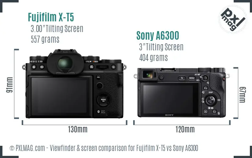 Fujifilm X-T5 vs Sony A6300 Screen and Viewfinder comparison