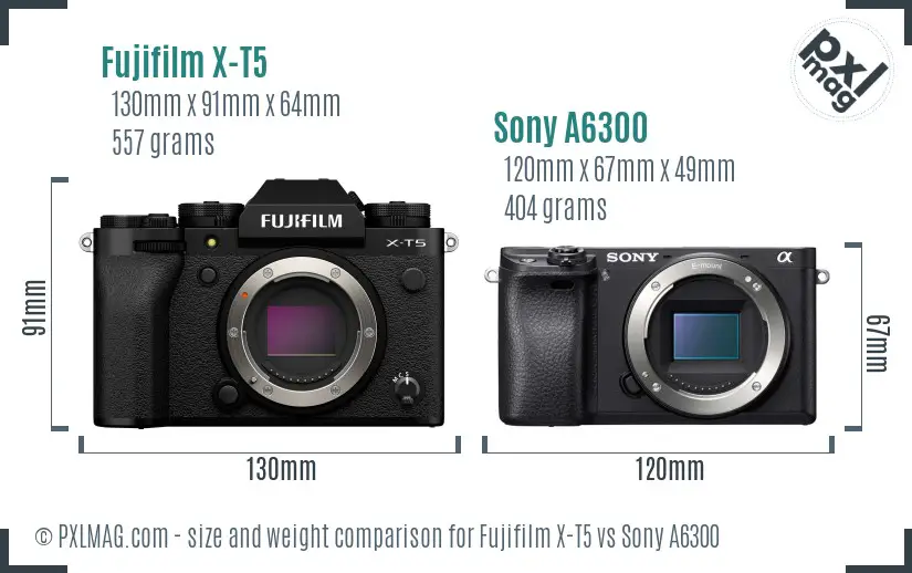 Fujifilm X-T5 vs Sony A6300 size comparison