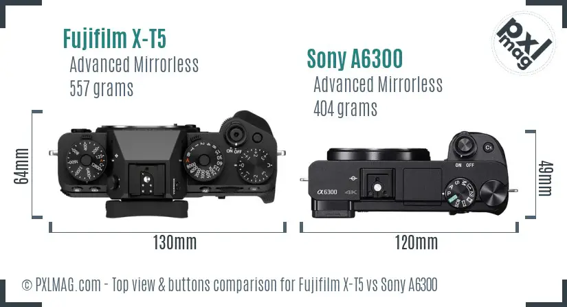 Fujifilm X-T5 vs Sony A6300 top view buttons comparison
