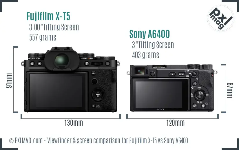 Fujifilm X-T5 vs Sony A6400 Screen and Viewfinder comparison