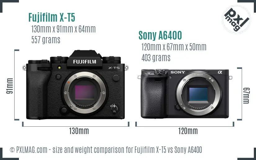Fujifilm X-T5 vs Sony A6400 size comparison