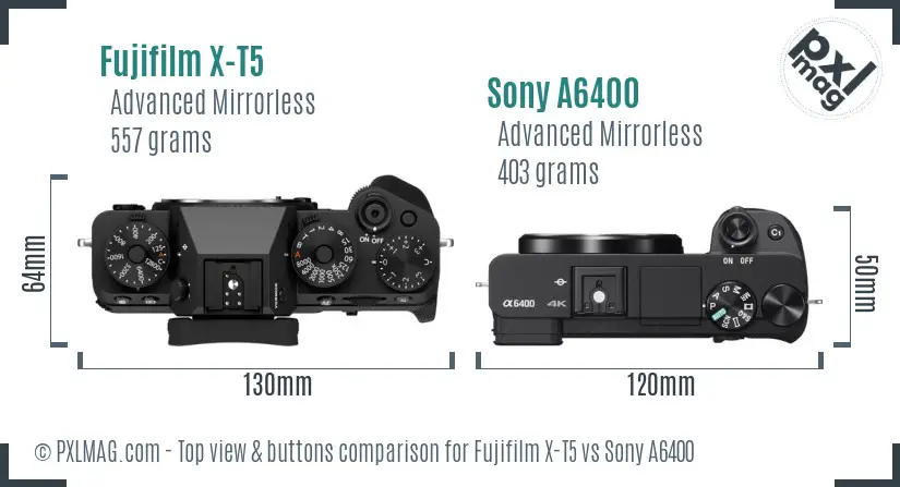 Fujifilm X-T5 vs Sony A6400 top view buttons comparison