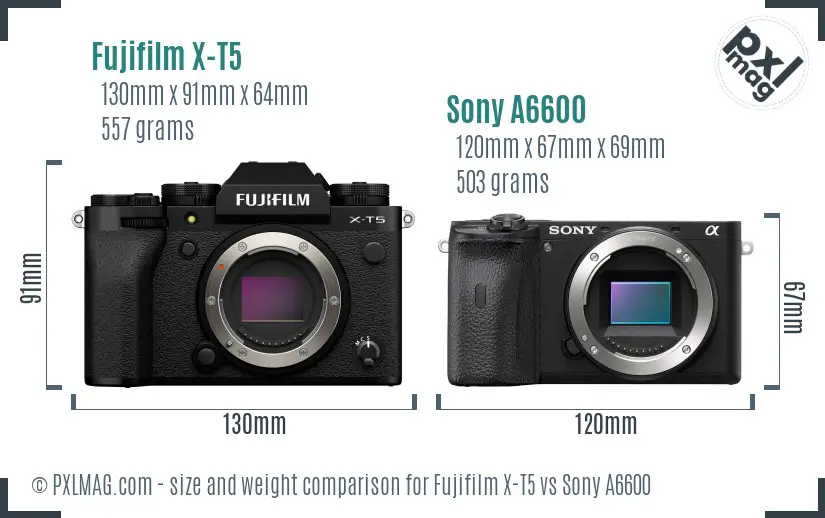 Fujifilm X-T5 vs Sony A6600 size comparison