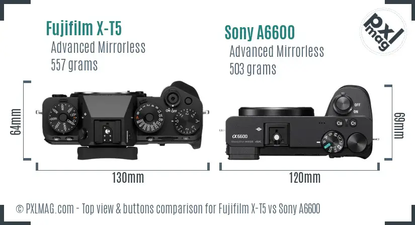 Fujifilm X-T5 vs Sony A6600 top view buttons comparison