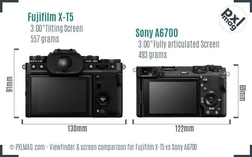Fujifilm X-T5 vs Sony A6700 Screen and Viewfinder comparison