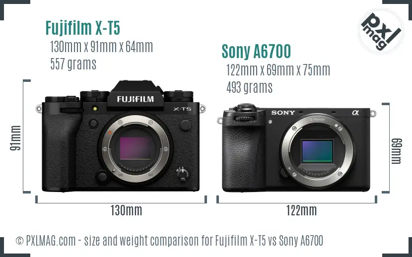 Fujifilm X-T5 vs Sony A6700 size comparison